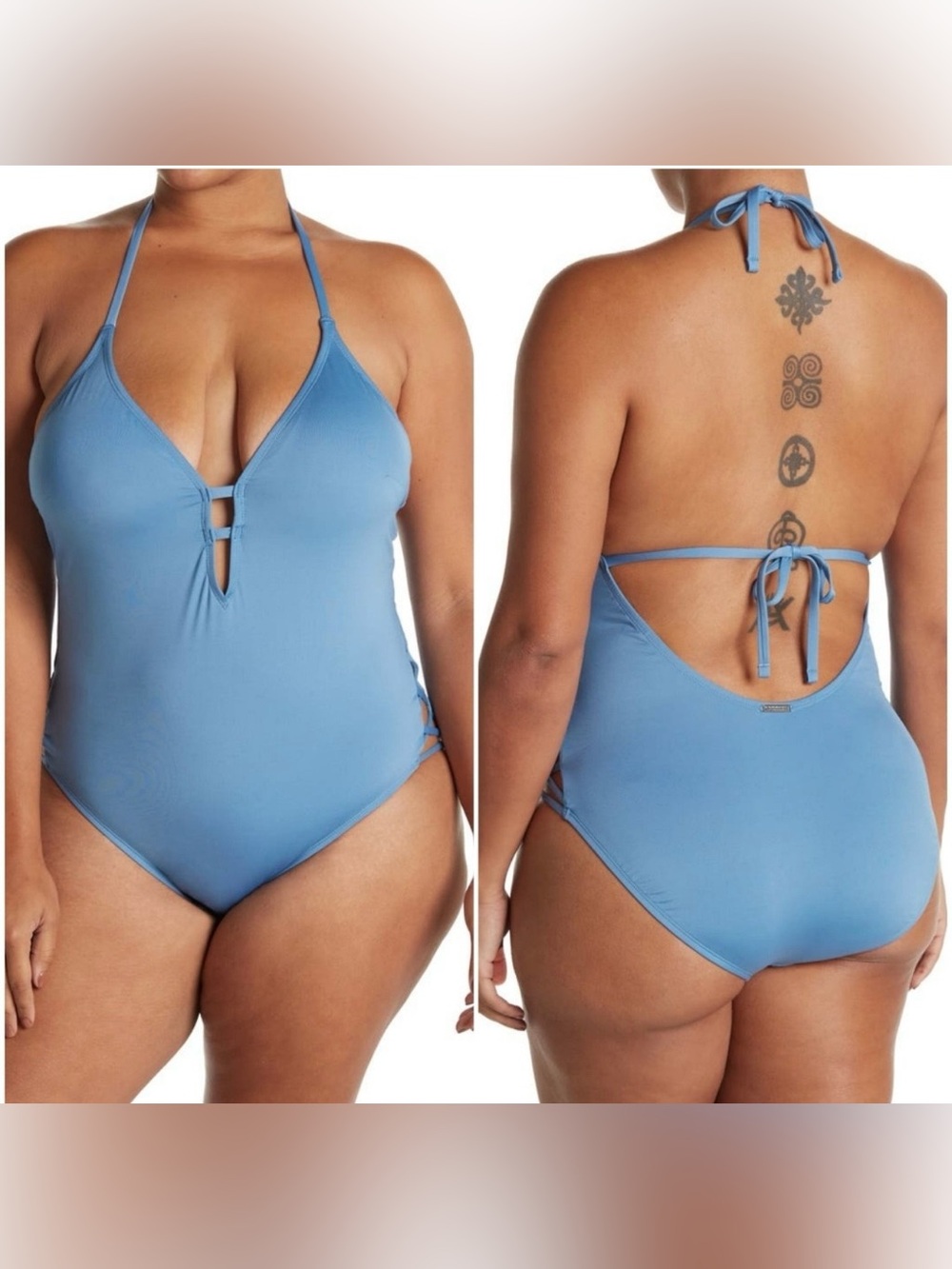 Laundry By Design / Shelli Segal Light Blue Halter One-Piece Swimsuit Cut Outs